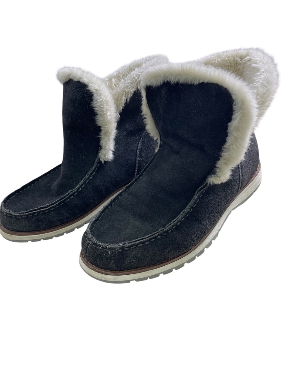 ENJOIYA‎ Faux-Fur Trim Black Suede Women's Ankle Booties size 9